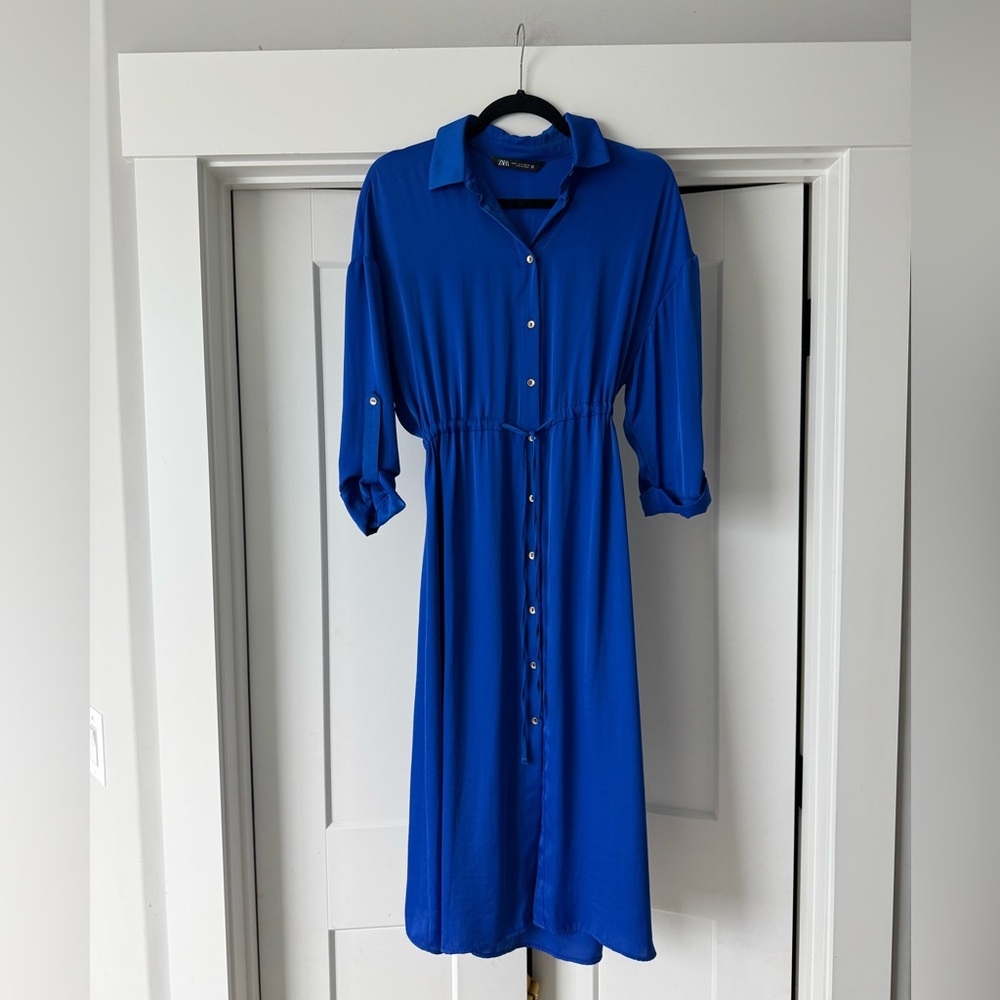 Zara Royal Blue Midi satin Dress